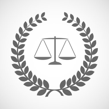 İzole defne çelengi simgesi adalet ağırlık ölçek işaretiyle