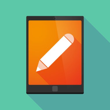 Uzun gölge tablet pc simgesi bir kalem ile