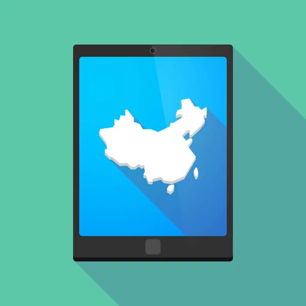 Long shadow tablet pc icono con un mapa de China — Vector de stock