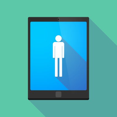 Uzun gölge tablet pc simgesi ile bir erkek piktogram