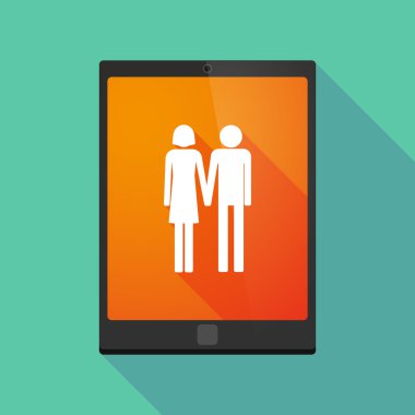 Uzun gölge tablet pc simgesi bir heteroseksüel çift piktogram ile