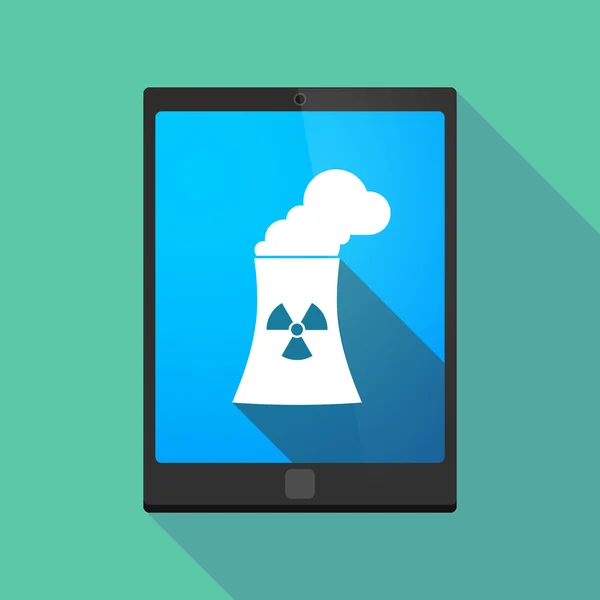 Long shadow tablet pc icon with a nuclear power station — Stock Vector