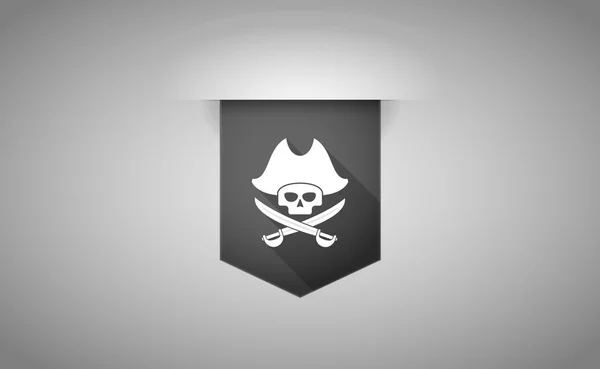 Long shadow ribbon icon with a pirate skull — Stock Vector