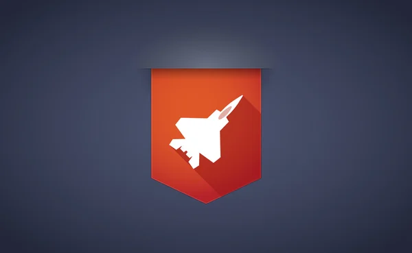 Longue icône de ruban d'ombre avec un avion de combat — Image vectorielle