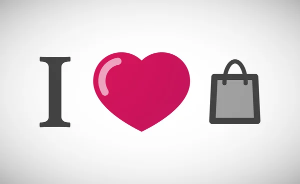"I love" hieroglyph with a shopping bag — Stock Vector