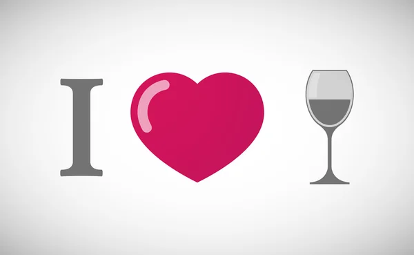 "Eu amo "hieroglifo com uma xícara de vinho — Vetor de Stock