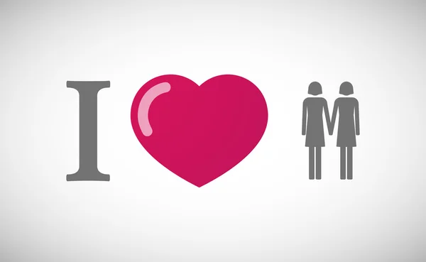 "Eu amo "hieroglifo com um pictograma de casal lésbico —  Vetores de Stock