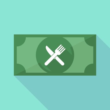 Uzun bir bıçak ve çatal ile gölge banknot simgesi