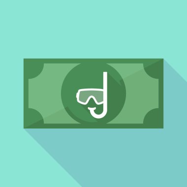 Uzun gölge banknot simgesi ile bir dalış koruyucu gözlük