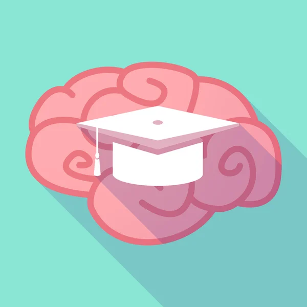 Lange schaduw hersenen met een afstuderen cap — Stockvector