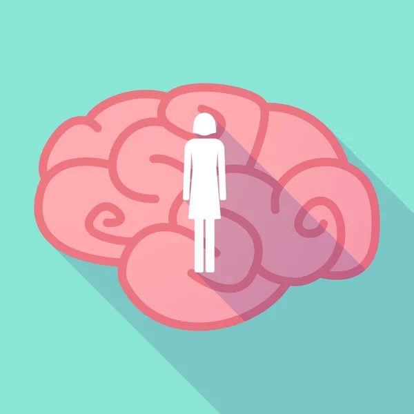 Cerebro de sombra larga con pictograma femenino — Vector de stock