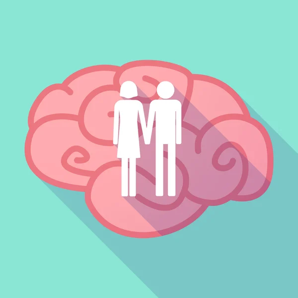 Lunga ombra cervello con una coppia eterosessuale pittogramma — Vettoriale Stock
