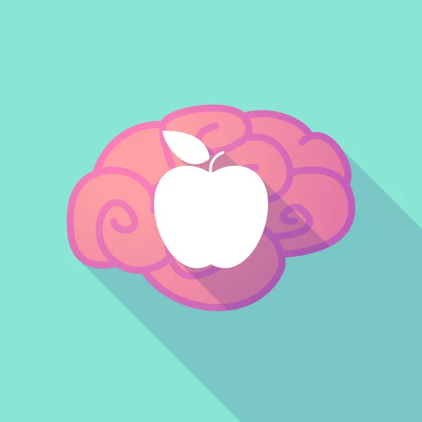 Long shadow brain with  an apple — Stock Vector