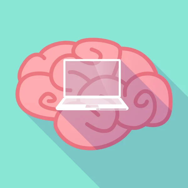 Cerveau ombre longue avec un ordinateur portable — Image vectorielle