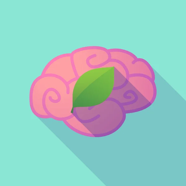 长阴影大脑与一片绿叶 — 图库矢量图片