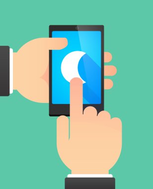Bir ay gösterilen bir telefonu kullanan adam