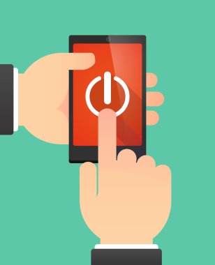 Bir kapama düğmesi gösterilen bir telefonu kullanan adam