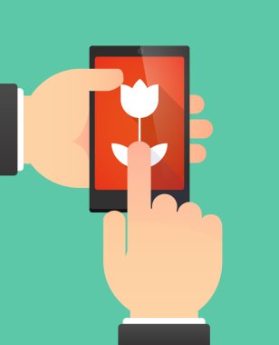 Bir Lale gösterilen bir telefonu kullanan adam