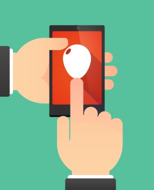 Bir balon gösterilen bir telefonu kullanarak eller