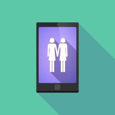 Uzun bir lezbiyen çift piktogram ile gölge telefon simgesi