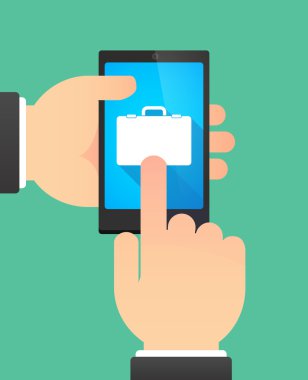 Bir breiefcase gösterilen bir telefonu kullanarak eller