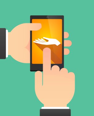 Bir el sunan gösterilen bir telefonu kullanarak eller