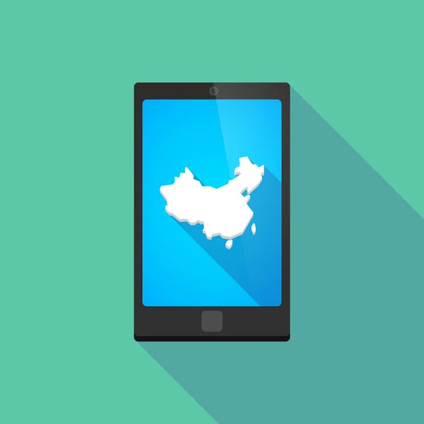 Icono de teléfono de sombra larga con un mapa de China — Vector de stock