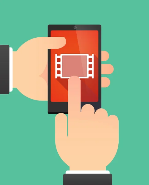 Hände mit einem Handy, das ein Filmfotogramm zeigt — Stockvektor