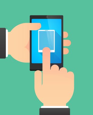 Bir tablet bilgisayar gösterilen bir telefonu kullanarak eller