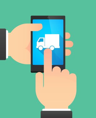 Bir kamyon gösterilen bir telefonu kullanarak eller