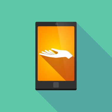 Uzun gölge telefon simgesini bir el sunan
