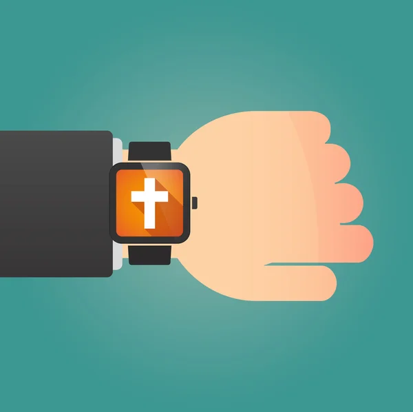 Geïsoleerde slimme horloge icoon met een christelijk kruis — Stockvector