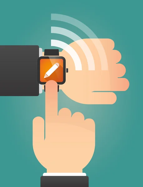 Hand pointing a smart watch with a pencil — Stock Vector