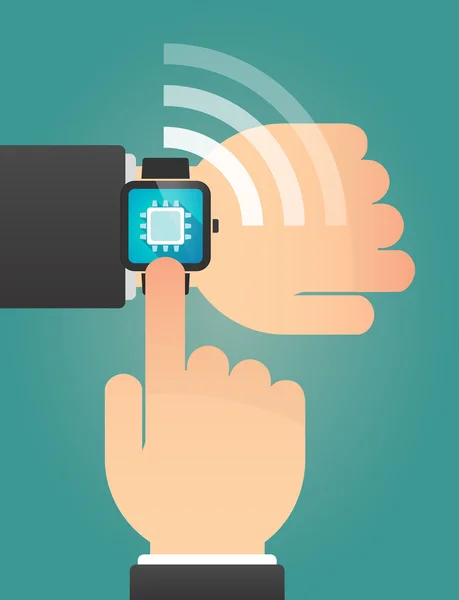 Hand pointing a smart watch with a cpu — Stock Vector