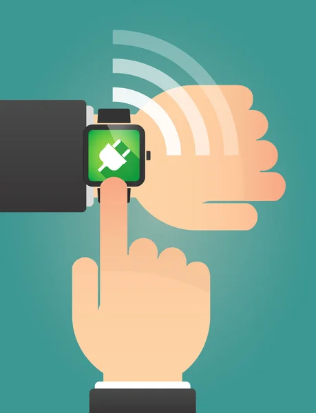 Hand pointing a smart watch with a plug — Stock Vector