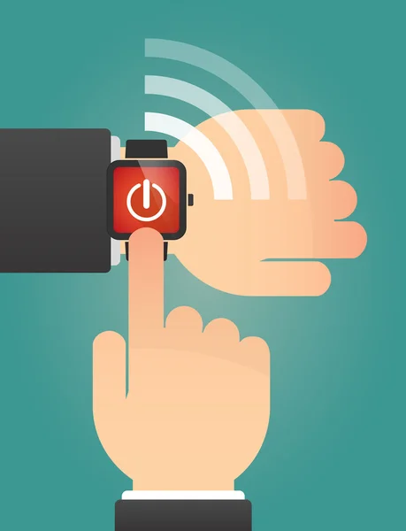 Hand pointing a smart watch with an off button — Stock Vector