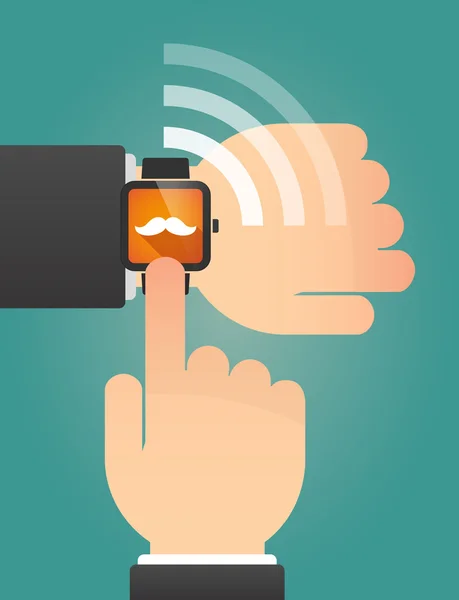 Main pointant une montre intelligente avec une moustache — Image vectorielle