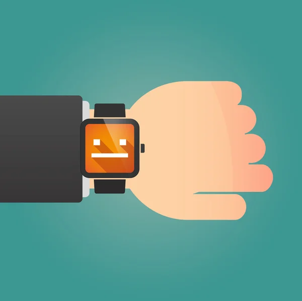 Man showing a smart watch with a emotionless text face — Stock Vector