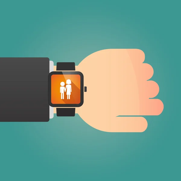 Man showing a smart watch with a childhood pictogram — Stock Vector