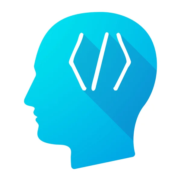 Icône tête masculine avec un signe de code — Image vectorielle