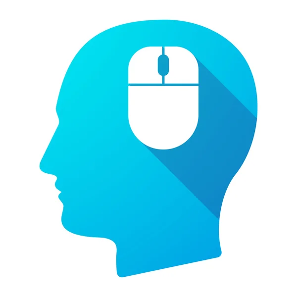 Dlouhý stín mužské hlavy ikona s bezdrátovou myš — Stockový vektor