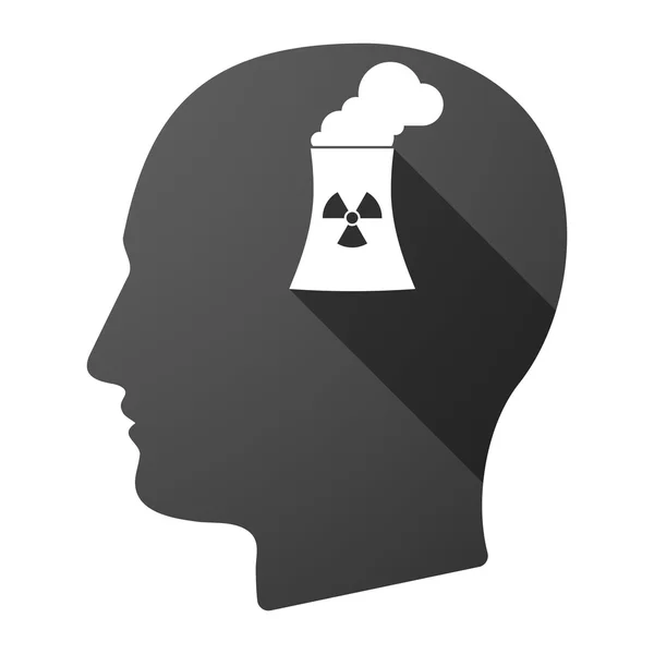 Icono de cabeza macho de sombra larga con una central nuclear — Archivo Imágenes Vectoriales