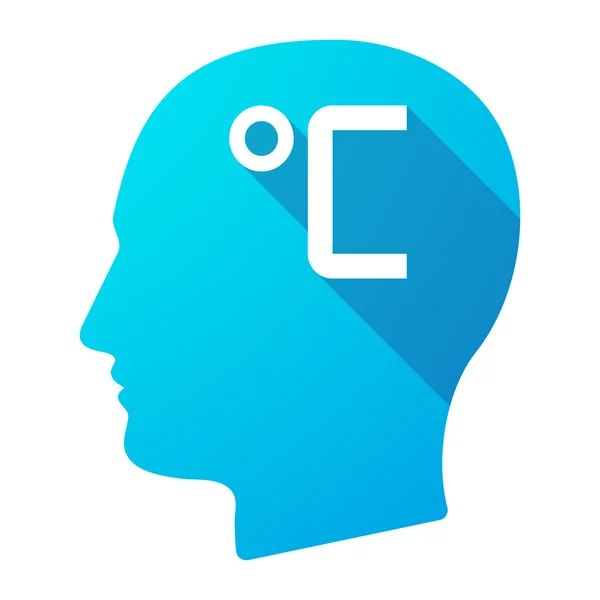 Icono de cabeza masculina de sombra larga con un signo de grado celsius — Vector de stock