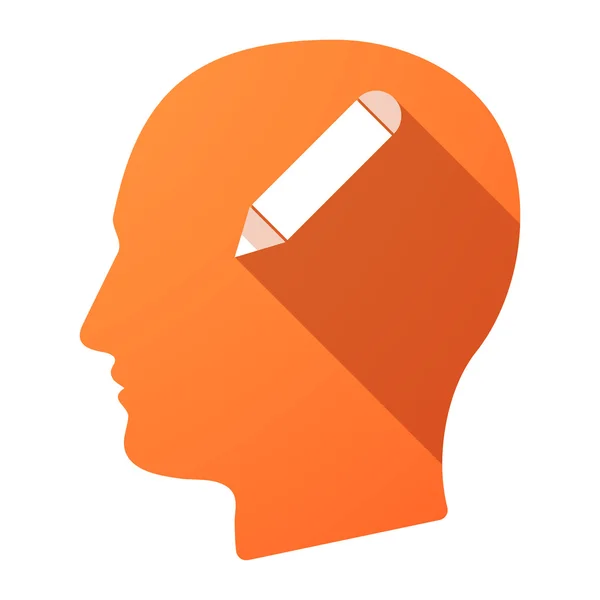 Icono de cabeza masculina de sombra larga con un lápiz — Vector de stock