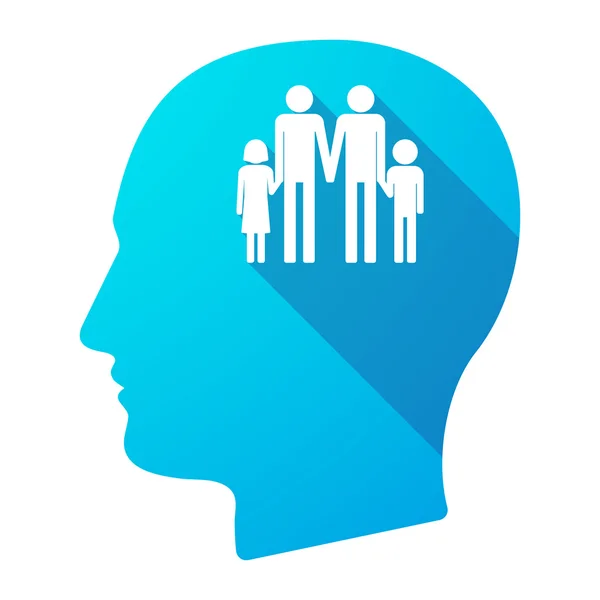 Longa sombra masculino cabeça ícone com um gay pais família pictograma — Vetor de Stock