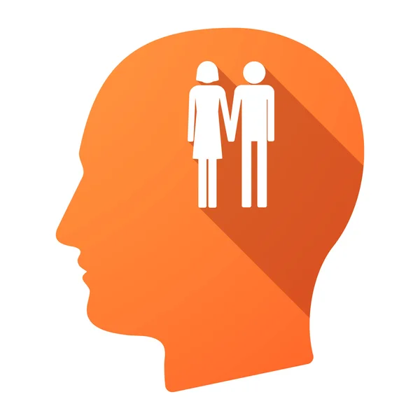 Ícone de cabeça masculino de sombra longa com um pictograma de casal heterossexual — Vetor de Stock