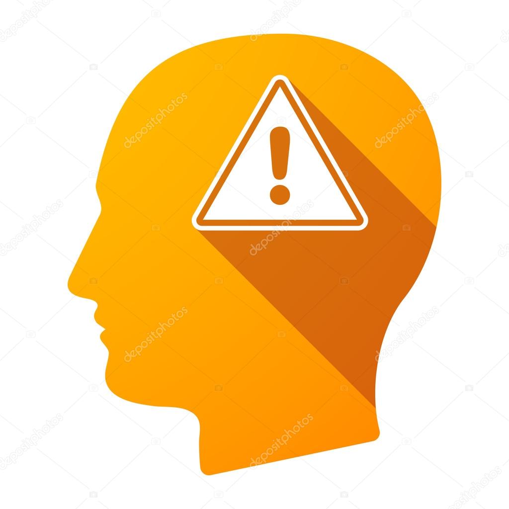 Long shadow male head icon with a warning signal