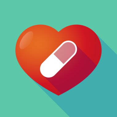 Uzun bir hap ile kırmızı kalp gölge  