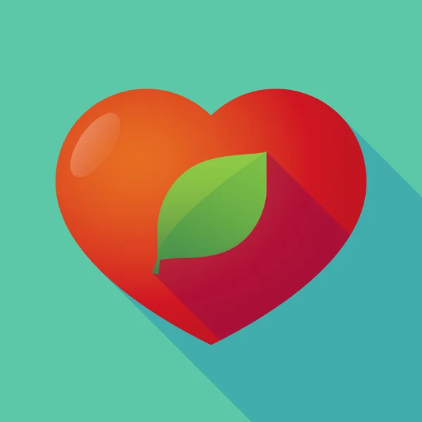 Lange schaduw rode hart met een groen blad — Stockvector