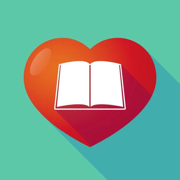 Långa skugga rött hjärta med en bok — Stock vektor